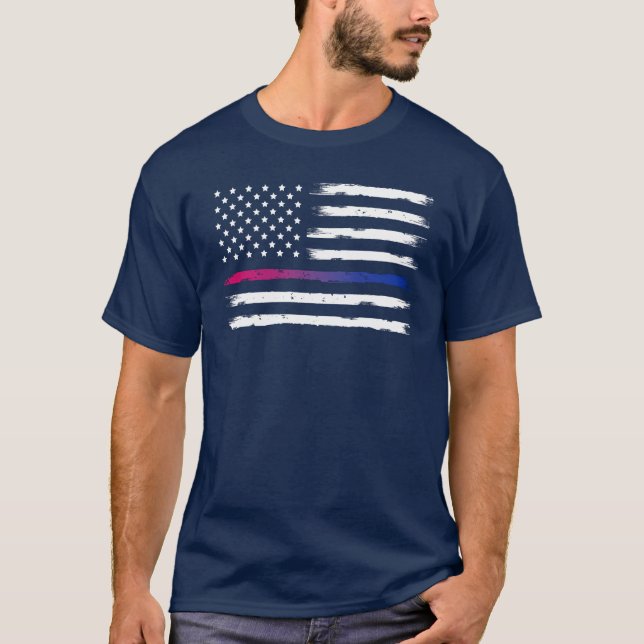 USA Bisexual Pride Thin Line Vintage T-Shirt (Front)