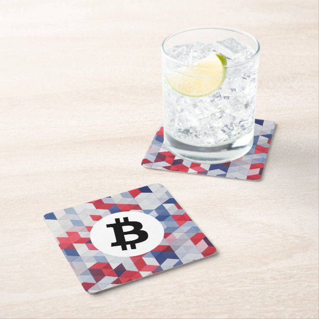 USA Bitcoin Pattern Square Paper Coaster (Insitu)