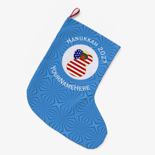 USA Black Angel Hanukkah Flag Personalised  Large Christmas Stocking