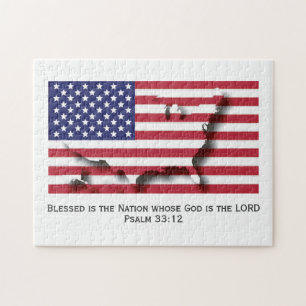 USA   Blessed Nation   AMERICAN FLAG Jigsaw Puzzle