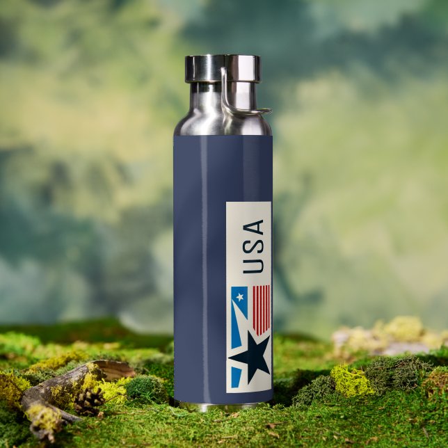 USA Blue Navy Stars Stripes Water Bottle (Outdoor (Rotated))