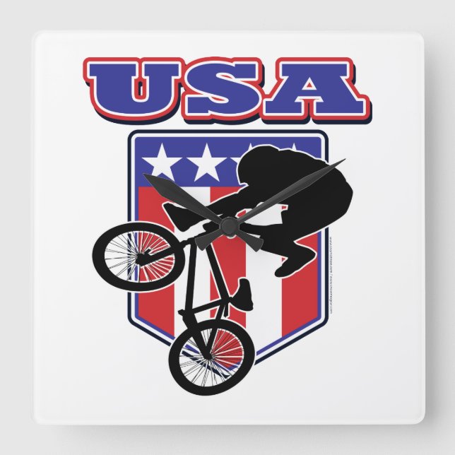 USA-BMX Biker Square Wall Clock (Front)