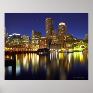 USA, Boston, city skyline at night (long Poster