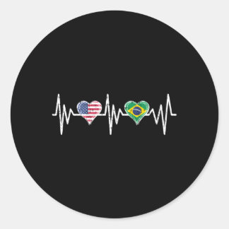 Usa Brazil Hebeat America Brazilian Flag He Classic Round Sticker