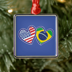 USA Brazil Love Hearts Metal Tree Decoration