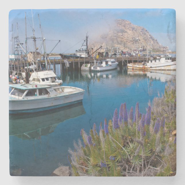 USA, California. Docked Boats At Morro Bay Stone Coaster (Front)