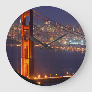 USA, California. Golden Gate Bridge At Night Large Clock