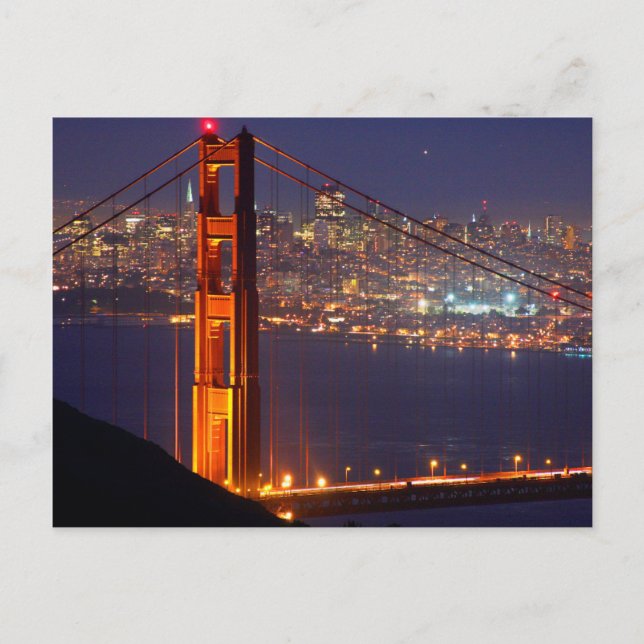 USA, California. Golden Gate Bridge At Night Postcard (Front)