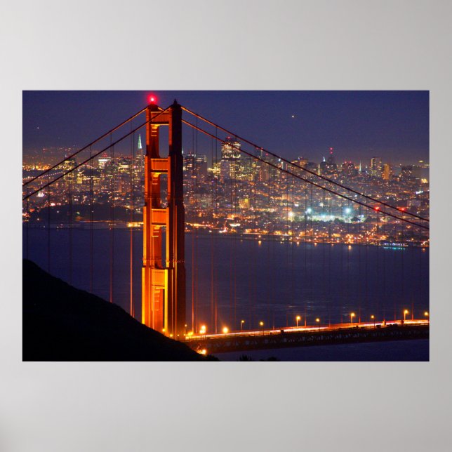 USA, California. Golden Gate Bridge At Night Poster (Front)