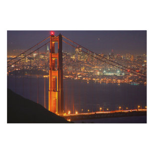 USA, California. Golden Gate Bridge At Night Wood Wall Art