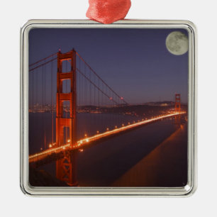 USA, California, Marin. Moonrise above the Metal Tree Decoration
