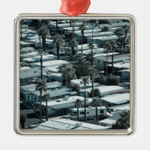 USA, California, Palm Springs. Trailer Park on Metal Tree Decoration