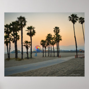 USA, California, Santa Monica Pier at sunset Poster