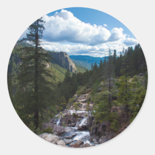 USA, California. Yosemite Valley Vista Classic Round Sticker