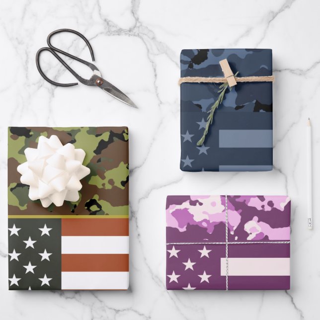 USA Camo Flag Wrapping Paper Sheet (Front)
