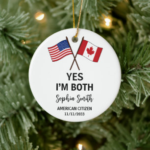 USA Canada Dual Citizenship Custom Ceramic Tree Decoration