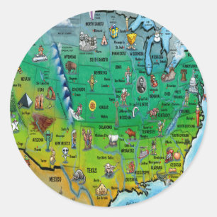 USA Cartoon Map Classic Round Sticker