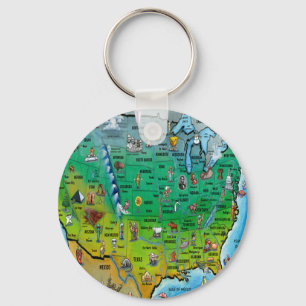 USA Cartoon Map Key Ring