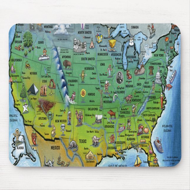 USA Cartoon Map Mouse Mat (Front)