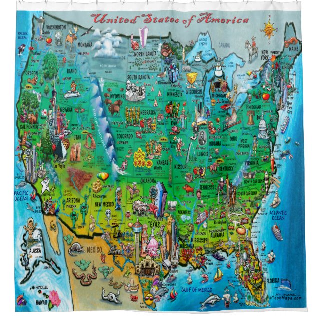 USA Cartoon Map Shower Curtain (Front)