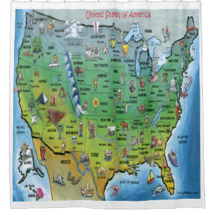 USA Cartoon Map Shower Curtain