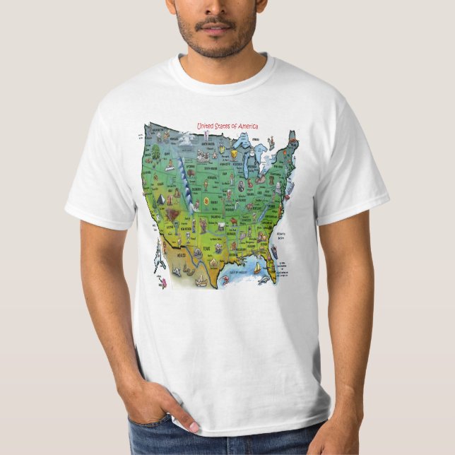 USA Cartoon Map T-Shirt (Front)