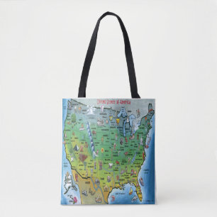 USA Cartoon Map Tote Bag