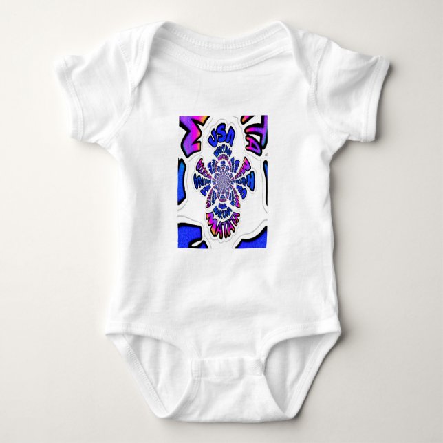 USA Celebration: Lovely Fun Text Dynamic Art Baby Bodysuit (Front)