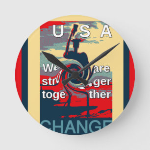 USA Change: Stronger Together Unity Design Round Clock