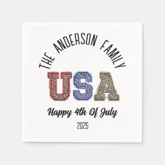 USA Cheetah Print Personalised Reunion Name Napkin