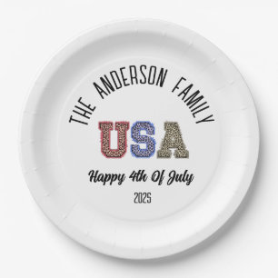 USA Cheetah Print Personalised Reunion Name Paper Plate
