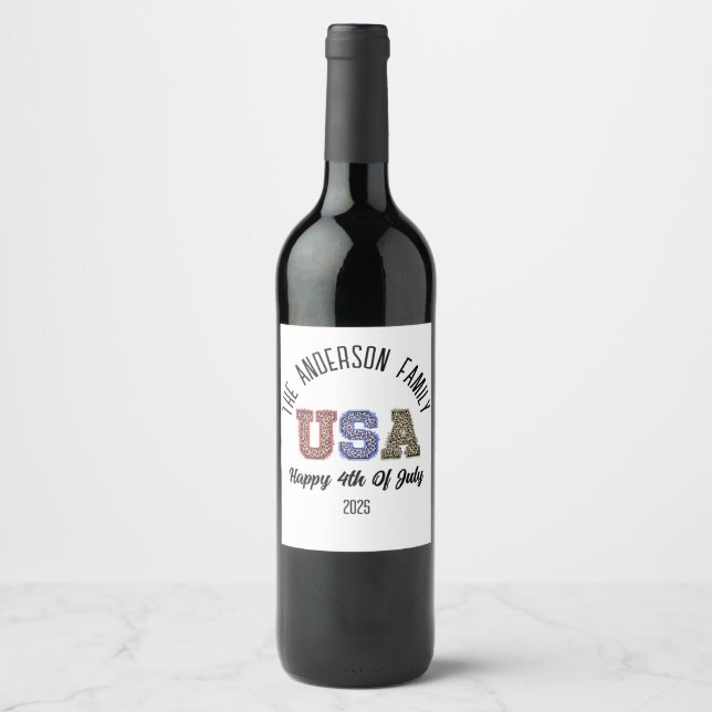 USA Cheetah Print Personalised Reunion Name Wine Label (Front)