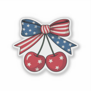 USA Cherry Coquette Bow 4th of July Sticker