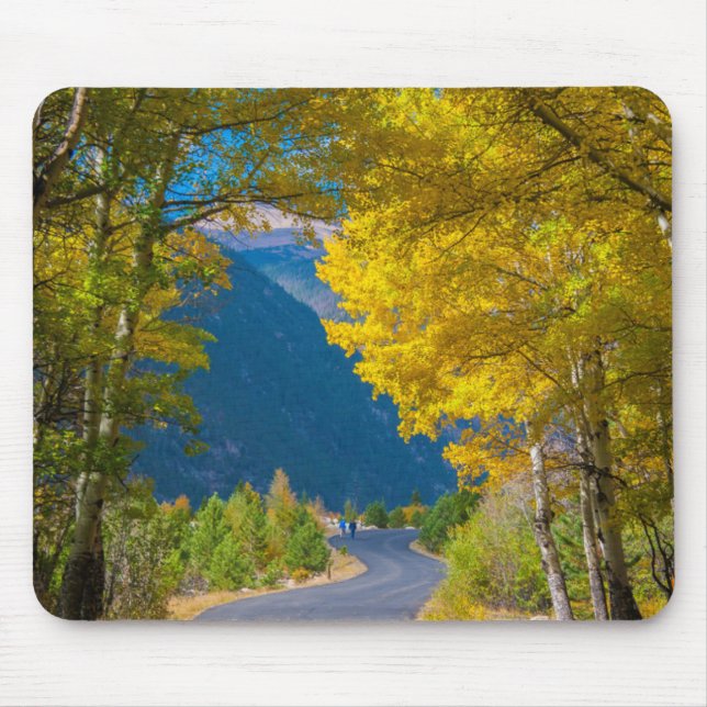 USA, Colorado. Road Flanked By Aspens Mouse Mat (Front)