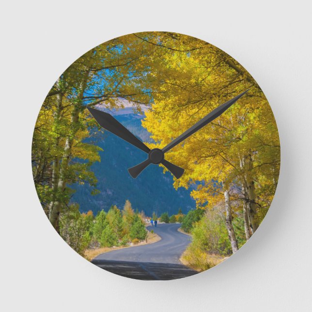 USA, Colorado. Road Flanked By Aspens Round Clock (Front)