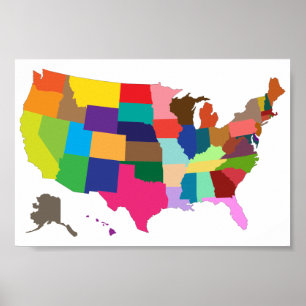 USA Colour Map Poster
