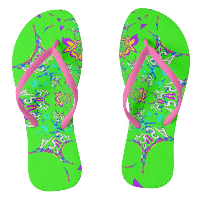 USA colourful bright floral Summer pattern design Flip Flops (Footbed)