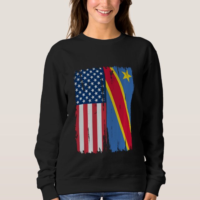 USA Congo Democratic Half american Flag Roots Sweatshirt (Front)