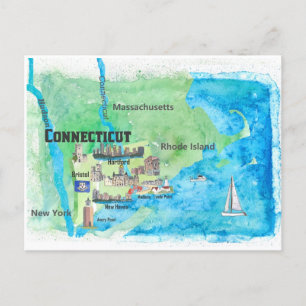 USA Connecticut Travel Map With Highlights Postcard