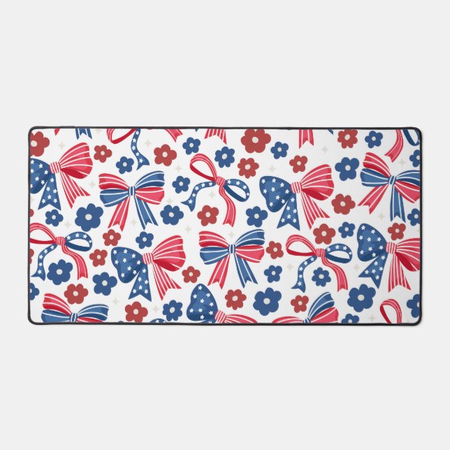 USA Coquette Bow Floral Stars Pattern Desk Mat (Front)