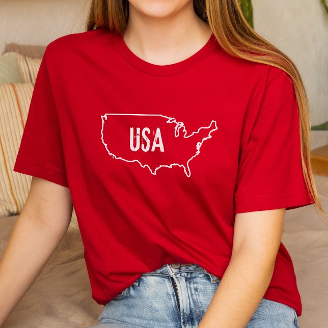 USA Country Map America Land US Border Line Shape T-Shirt (Creator Uploaded)