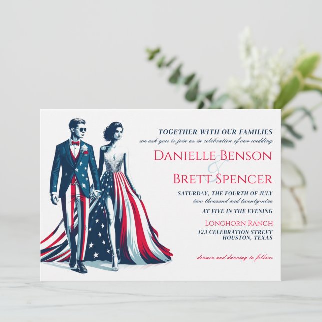 USA Couple Wedding Invitation (Standing Front)