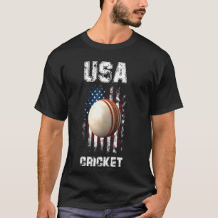 USA Cricket American Flag Retro Cricketer Patrioti T-Shirt