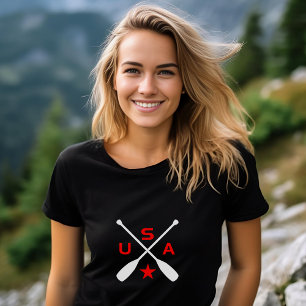 USA Crossed Paddle Oars with Star Dark Colour T-Shirt