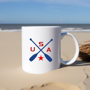 USA Crossed Paddle Oars with Star Light-Color Coffee Mug