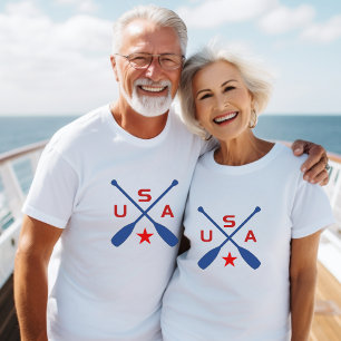 USA Crossed Paddle Oars with Star Light-Colour T-Shirt