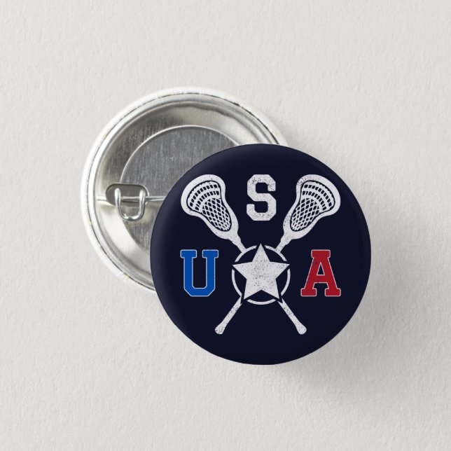 USA Crosskick Emblem - Lacrosse USA American Flag  3 Cm Round Badge (Front & Back)