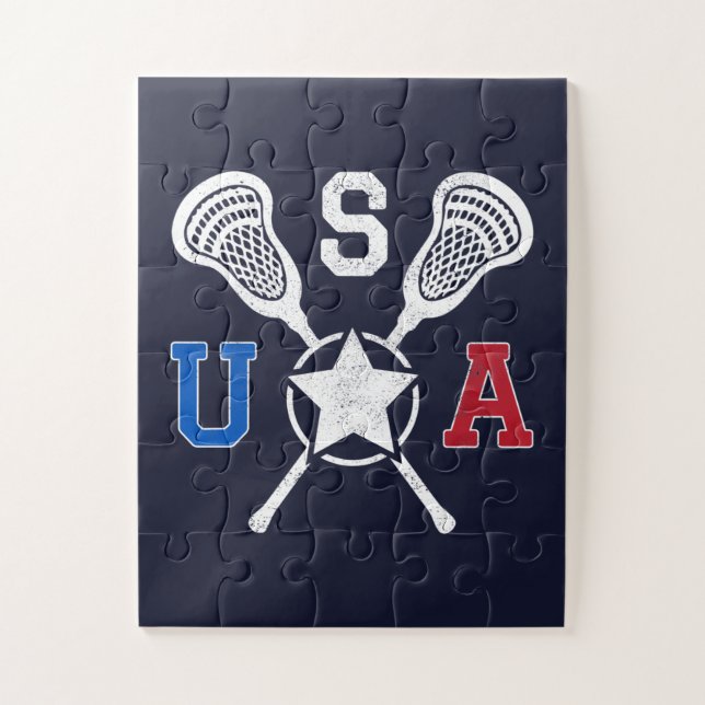 USA Crosskick Emblem - Lacrosse USA American Flag Jigsaw Puzzle (Vertical)