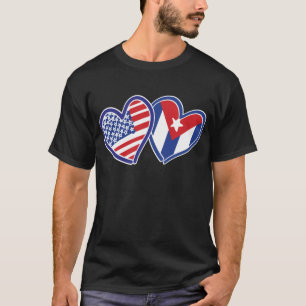 USA CUBA Flag Hearts T-Shirt