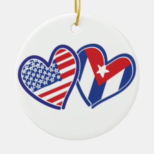 USA Cuba Love Hearts Ceramic Tree Decoration